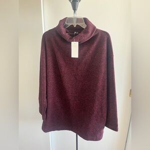 NWT Uniqlo Maroon Black Tweed Funnel Neck Tunic Top Fleece 31" Oversized Size XL